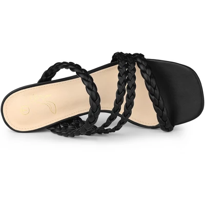 Perphy Square Toe Braided Heeled Chunky Heels Sandals For Women - Image 3