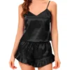 Cheibear Women's Satin Spaghetti Cami Tops Shorts Sleepwear Lounge Sets