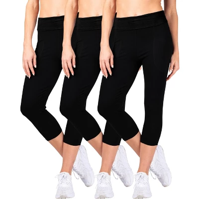 Blis Workout Leggings For Women Fold Over Maternity Leggings Yoga Pants For Women Capri Length 3 Packs Available - Image 5