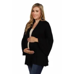 24seven Comfort Apparel Bell Sleeve Flared Open Front Maternity Cardigan