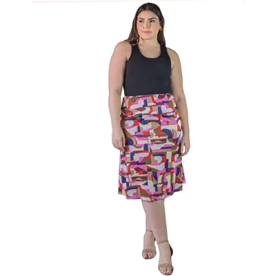 Plus Size Knee Length Abstract Print Elastic Waistband Skirt - Image 7
