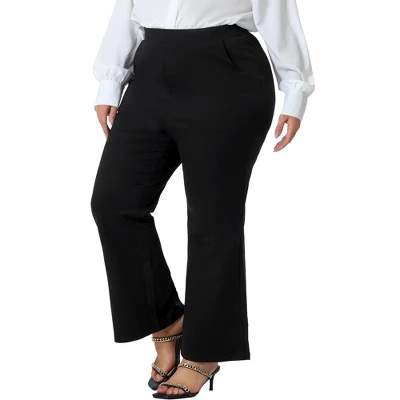 Agnes Orinda Women's Plus Size Bell Bottom Flare Leg Stretchy High Waist With Pockets Long Pants - Image 5