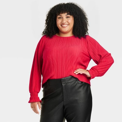 Women's Long Sleeve Plisse Blouse - Ava & Viv™ - Image 6