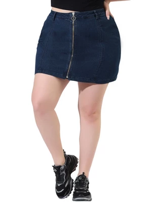Agnes Orinda Women's Plus Size Denim Zip Up Front Mini Jean Skirts - Image 6