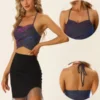 Allegra K Open Back Glitter Tops For Women's Sleeveless Crossover Backless Glitter Halter Top