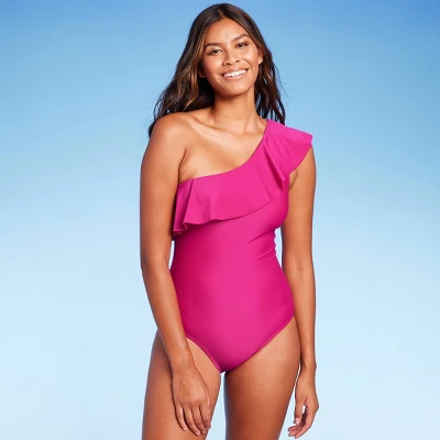 Women's Ruffle One Shoulder Coverage One Piece Swimsuit - Kona Sol™ Pink - Image 6