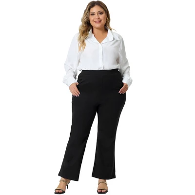 Agnes Orinda Women's Plus Size Bell Bottom Flare Leg Stretchy High Waist With Pockets Long Pants - Image 2