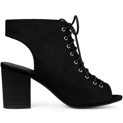 Perphy Women's Lace Up Peep Toe Slingback Heel Chunky Heels Ankle Boots - Image 5