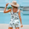 Women's Tropical Leaf Print Lace Up Romper - Cupshe