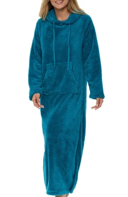 Women's Soft Plush Sweatshirt Robe, Long Hooded Fleece Loungewear - Image 12