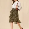Allegra K Women's Floral Layered Elastic Waist Chiffon Ruffle Midi Skirt