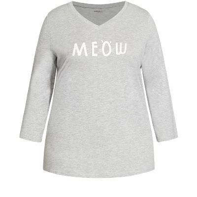 Women's Plus Size Meow Sleep Top - Gray | AVENUE - Image 4