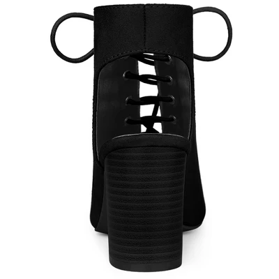 Perphy Women's Lace Up Peep Toe Slingback Heel Chunky Heels Ankle Boots - Image 2