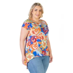 24seven Comfort Apparel Multicolor Floral Plus Size High Low Tunic Top