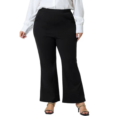 Agnes Orinda Women's Plus Size Bell Bottom Flare Leg Stretchy High Waist With Pockets Long Pants