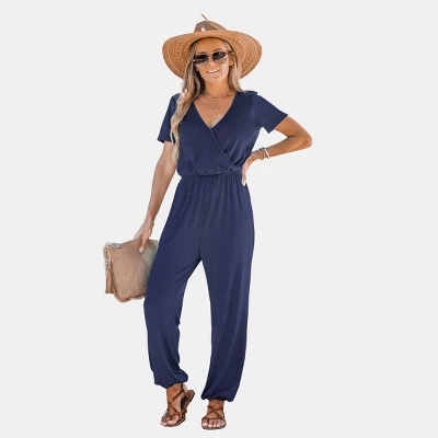Women's Short Sleeve Wrap Loose Long Romper Jumpsuit - Cupshe - Image 7