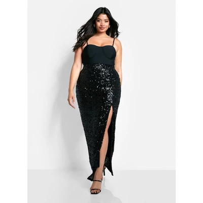 Rebdolls Women's Onyx Sequin High Slit Maxi Bodycon Skirt - Image 3