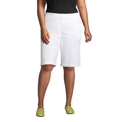 Lands' End Women's Plus Size Mid Rise Elastic Waist Pull On 12" Knockabout Chino Bermuda Shorts - Image 3