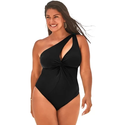 Swimsuits For All Women’s Plus Size Twist One Shoulder Adjustable Strap One Piece Swimsuit - Image 4