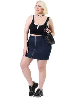 Agnes Orinda Women's Plus Size Denim Zip Up Front Mini Jean Skirts - Image 2