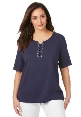 Jessica London Women’s Plus Size Lace Up Tee - Image 2