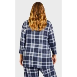 Women's Plus Size Hacci V Neck Check Top - Navy | AVENUE