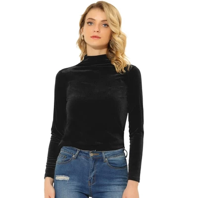 Allegra K Women's Turtleneck Velvet Long Sleeve Work Basic Velour Blouse - Image 7