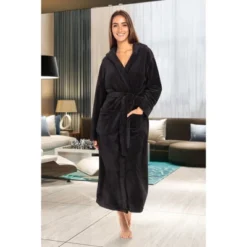 Women's Classic Winter Robe, Hooded Cozy Plush Fleece Bathrobe