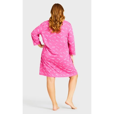 Women's Plus Size 3/4 Sleeve Sleep Shirt - Pink Sleep | AVENUE