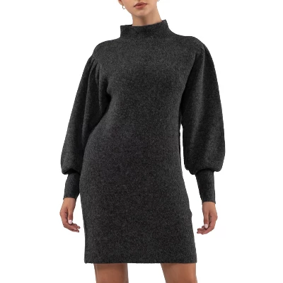 August Sky Women's Heather Mock Neck Balloon Sleeve Sweater Dress - Image 9