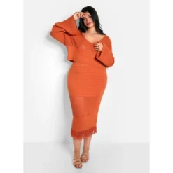 Jina Crochet Tassel Hem Midi Bodycon Skirt