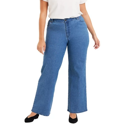 June + Vie By Roaman's Women’s Plus Size Curvie Fit Wide-Leg Jeans - Image 4