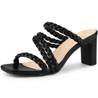 Perphy Square Toe Braided Heeled Chunky Heels Sandals For Women - Image 6