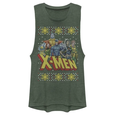 Junior's Marvel Ugly Christmas X-Men Group Festival Muscle Tee - Image 2