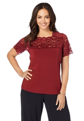 Jessica London Women’s Plus Size Lace Neckline Top