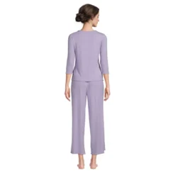 Lands' End Women's Pointelle Rib 2 Piece Pajama Set - 3/4 Sleeve Top And Crop Pants