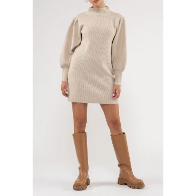 August Sky Women's Heather Mock Neck Balloon Sleeve Sweater Dress - Image 4
