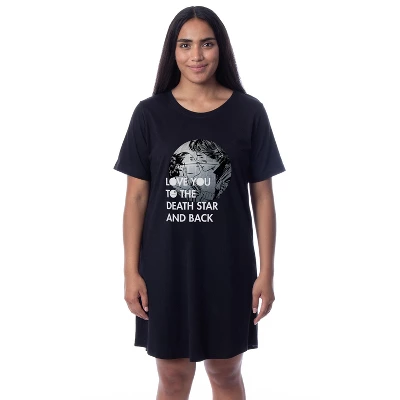 Star Wars Womens' Love You To The Death Star And Back Sleep Pajama Shirt Black - Image 3
