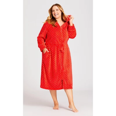 Women's Plus Size Zip Spot Robe - Red | AVENUE - Image 2
