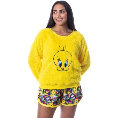 Looney Tunes Womens' Tweety Bird Sweater And Shorts Sleep Pajama Set Yellow - Image 5