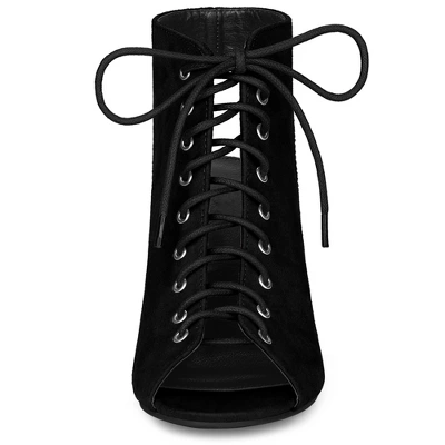 Perphy Women's Lace Up Peep Toe Slingback Heel Chunky Heels Ankle Boots