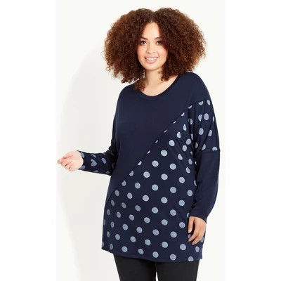 Women's Plus Size Spot On Tunic - Navy | EVANS - Image 3