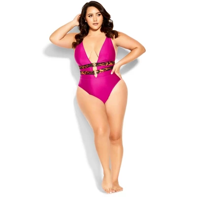 Women's Plus Size Vibeka Print One Piece Swimsuit - Magenta | CITY CHIC - Image 3