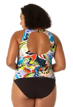 Anne Cole Plus - Women's Front Wrap High Neck Keyhole Tankini Swim Top