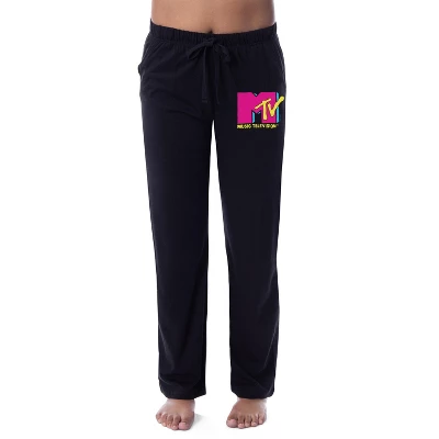 MTV Womens' Music Television Neon Vintage Logo '80s Sleep Pajama Pants Black - Image 3