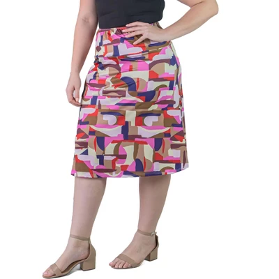 Plus Size Knee Length Abstract Print Elastic Waistband Skirt - Image 3