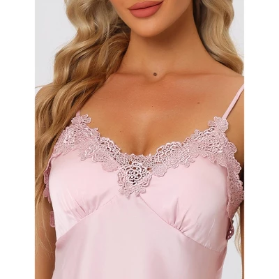 Cheibear Womens Satin Lounge Lace Trim Cami Tops With Shorts Sleepwear Pajamas Sets - Image 3