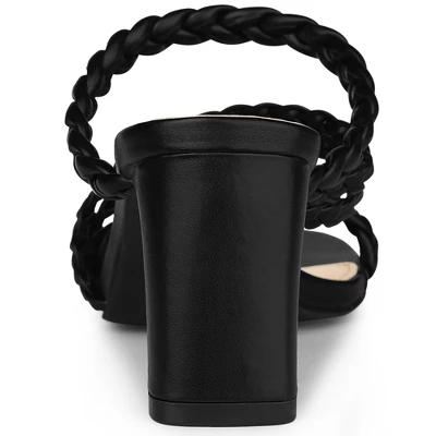 Perphy Square Toe Braided Heeled Chunky Heels Sandals For Women - Image 2