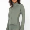 Yogalicious Womens Lux Streamline Interlink Ribbed Contour Insert Full Zip Performance Jacket With Pockets