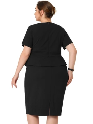 Agnes Orinda Women's Plus Size Short Sleeve Work Formal Body-con Pencil Sheath Dresses - Image 3